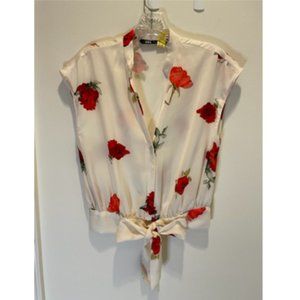 ZARA ROSE PRINT TIE-WAIST TOP, Size S